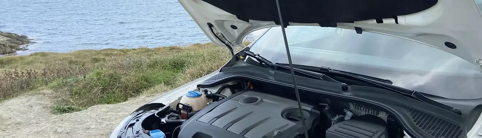 car with open hood